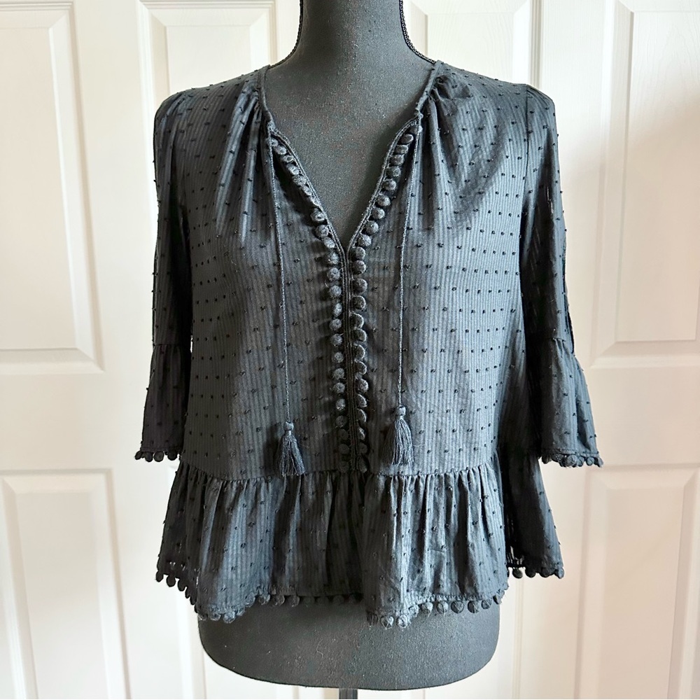 Madewell Black Swiss Doss Boho Prairie Style Blouse